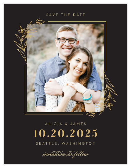 Our Gilded Leaves Save-the-Date Magnets are the perfect example of vintage elegance! 