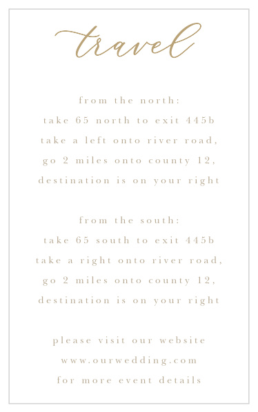 Be sure that everyone you love makes it to your wedding venue on time using our Oversize Script Registry Cards!