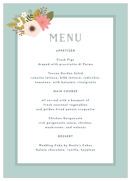 The Retro Ribbon Wedding Menu fits in exquisitely with the Retro Ribbon Wedding Invitation suite.