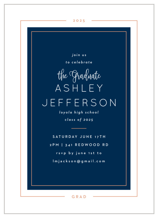Send sophisticated invitations for your upcoming graduation celebration with our Modern Frame Graduation Invitations! 