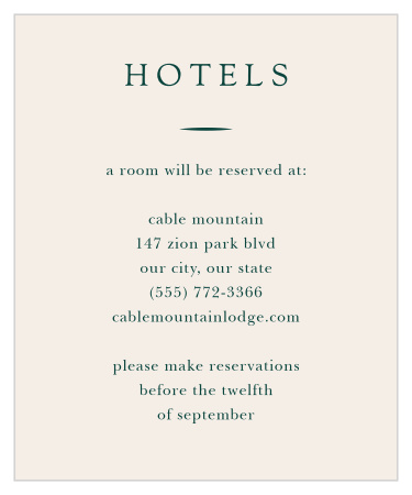 With our Delicate Frame Accommodation Cards, you can share information about where and when to book hotels for your happy day with guests.
