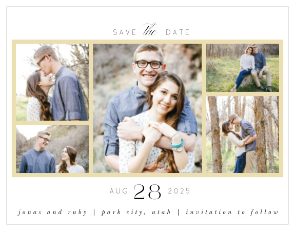 Our Clean Collage Save the Date Cards are a perfectly classic way to announce the special day. 