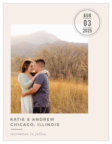 Share the good news with your loved ones using the Modern Stamp Save-the-Date Cards!