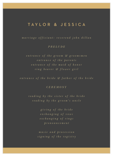 Inform your family and friends on the events happening on your wedding day with our Minimal Band Wedding Programs.