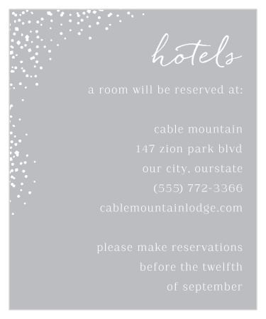 The grey and white color scheme of our Modern Scrapbook Accommodation Cards are perfect for your upcoming wedding!