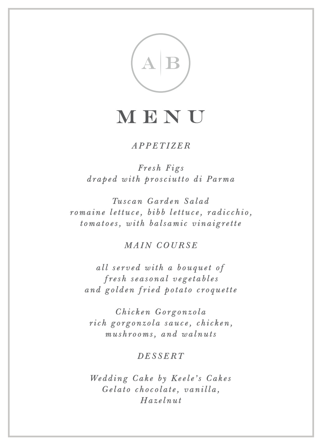 Minimalist Monogram Wedding Menus