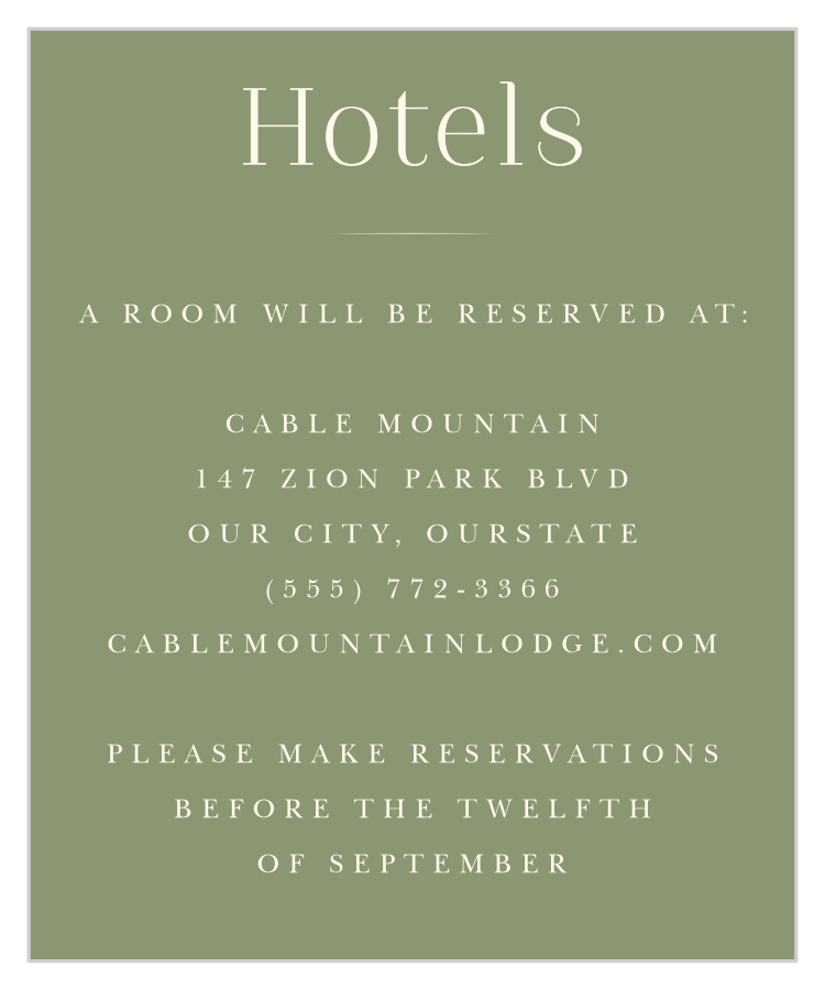 Classic Elegance Accommodation Cards