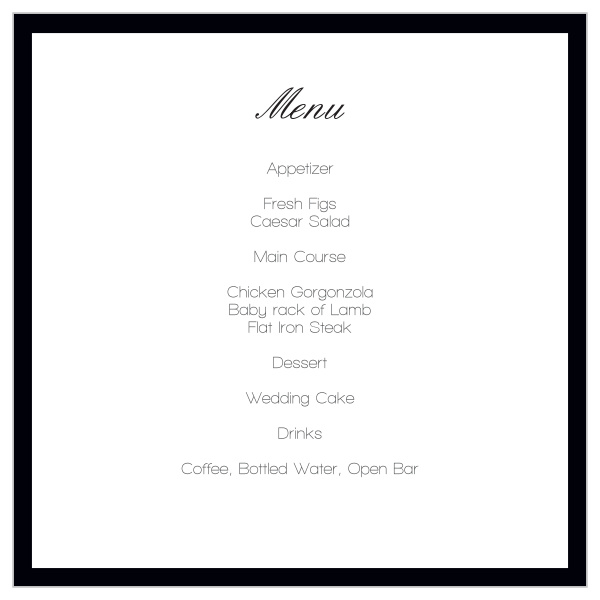 Our Pink Chic wedding menu with its distinctive look matching the rest of the Pink Chic invitation suite perfectly.