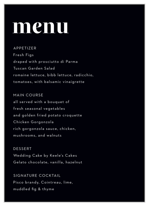 Our Chic Editorial Wedding Menus are beautiful in their simplicity!