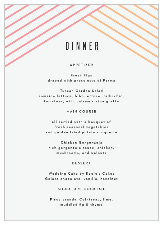 Top off every table setting with one of our stylish Pattern Stripes Wedding Menus!