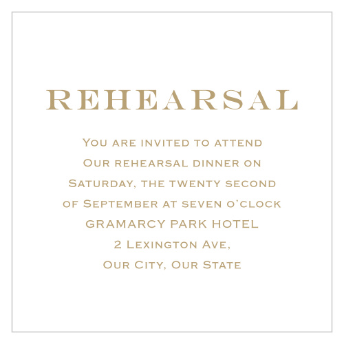 Let your family and friends know the when and where of your wedding day with our MaeMae's Bette Rehearsal Cards.