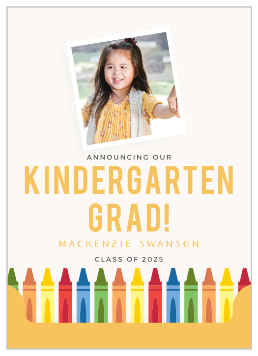 Declare the big achievement of the graduate to family and friends with our Kindergarten Crayon Graduation Announcements.