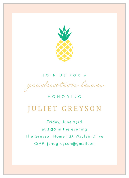Invite your family and friends to your graduation celebration with our Luau Pineapple Graduation Party Invitations!