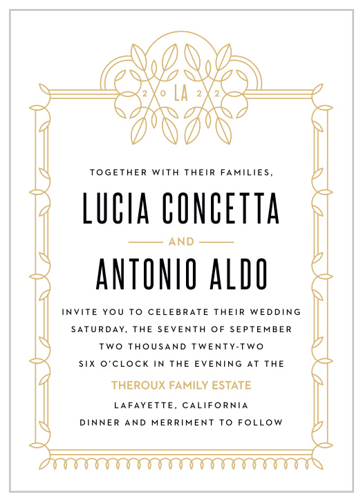 You'll love the sophisticated, regal design that our talented guest designer MaeMae has created with the Leo Wedding Invitations!
