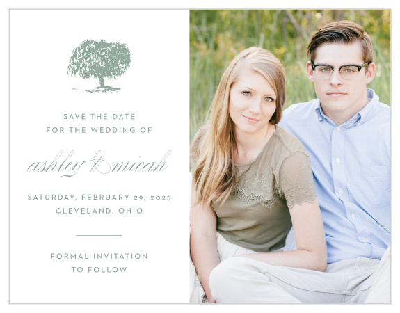 Family and friends are sure to mark their calendars for your wedding with our MaeMae's Willow Save-the-Date Cards.