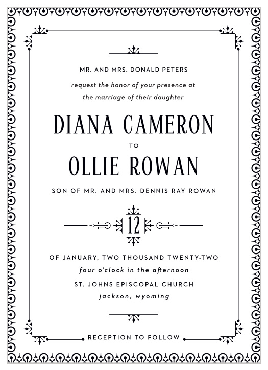 Request the presence of your friends and family to your big day with our MaeMae's Ollie Wedding Invitations.