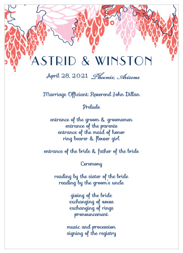 A canopy of colorful leaves covers the top of MaeMae's Winston Wedding Programs. 