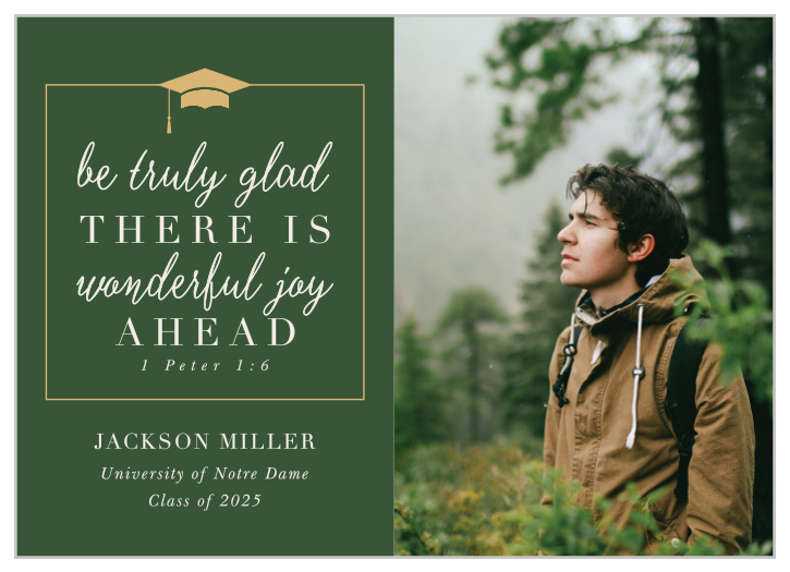 Share every delightful detail of your graduate's recent accomplishment with the timeless style of our Religious Joy Graduation Announcements.