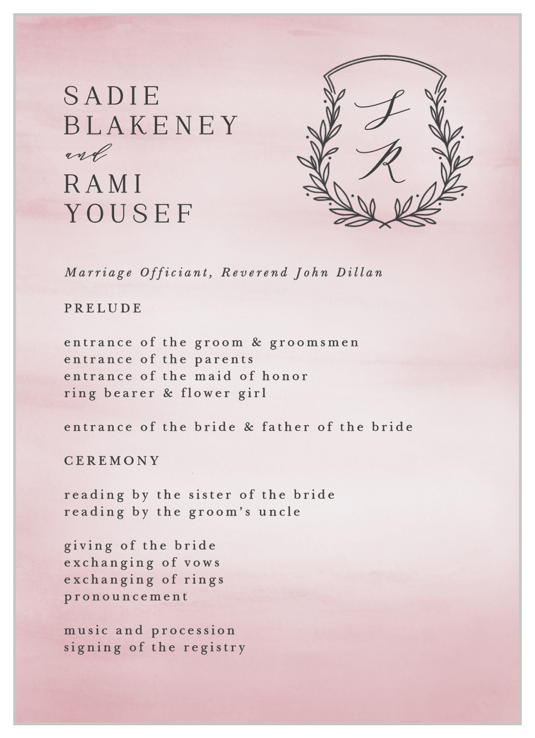 Watercolor Initials Wedding Programs