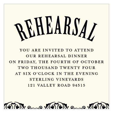 Our MaeMae's Ronnie Rehearsal Cards are a perfect way to let your most important guests know about your rehearsal. 