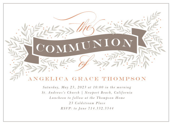 Gather your loved ones together for your child's first communion with our Elegant Scroll Communion Invitations. 