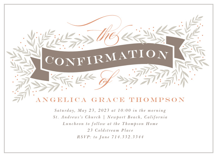 Gather your loved ones together for your child's confirmation with our Elegant Scroll Confirmation Invitations. 