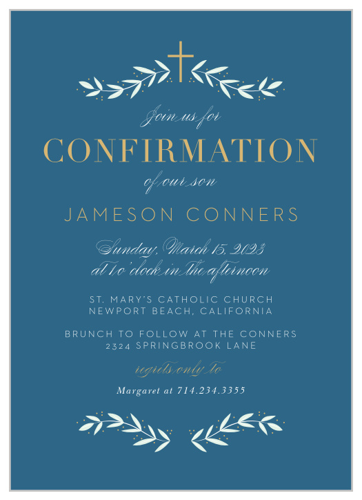 Our Delicate Branches Confirmation Invitations are a classic and elegant way to invite your child's loved ones to join them and watch them get confirmed!
