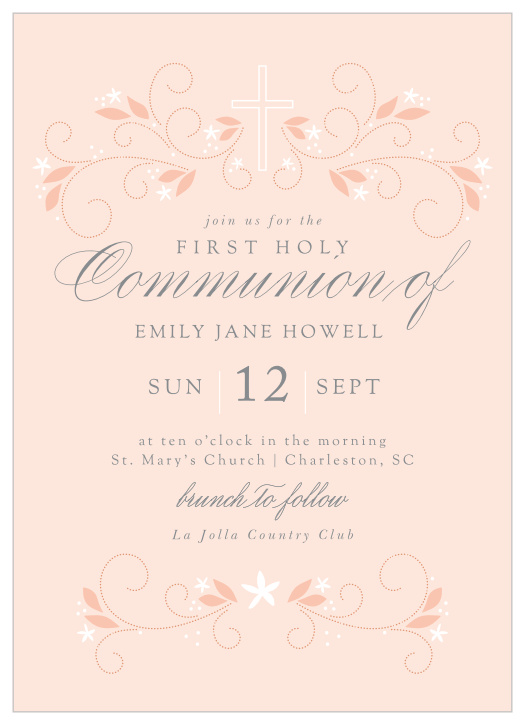 Celebrate your little one's introduction to the fold with our Soft Branches Communion Invitations. 