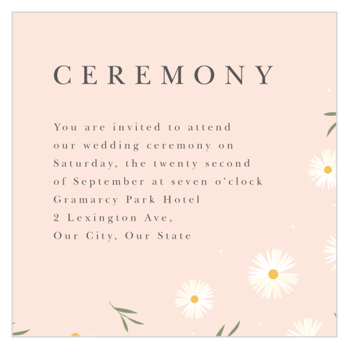 Invite your loved ones to your pre-wedding celebrations, with our Tiny Daisies Ceremony Cards!