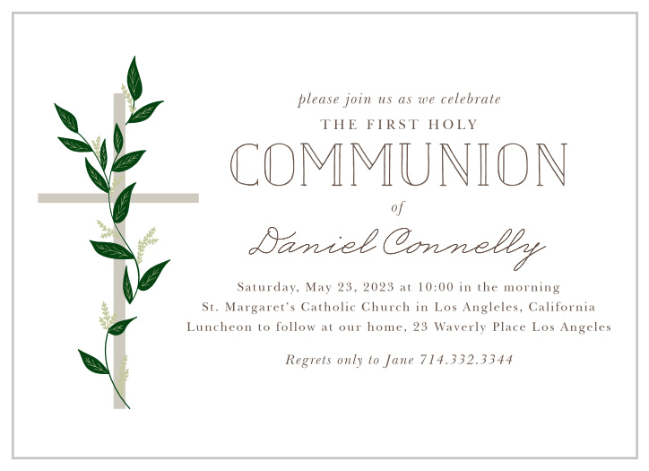 Gather your loved ones together for your child's first communion with our Laurel Trellis Communion Invitations.