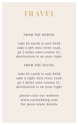 Our Trimmed In Gold Direction Cards is perfect for guiding your friends and family to your big day.