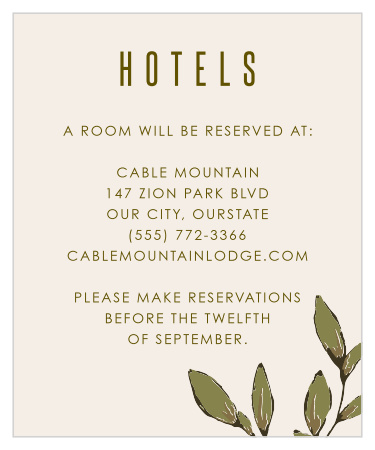 The Whimsical Wonderland Wedding Accommodation Cards are rustic and beautiful.