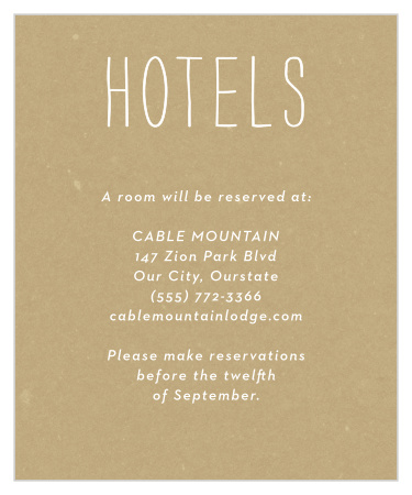 Our Big Type Accommodation Cards are a perfectly delightful way to treat your traveling guests to a memorable experience.