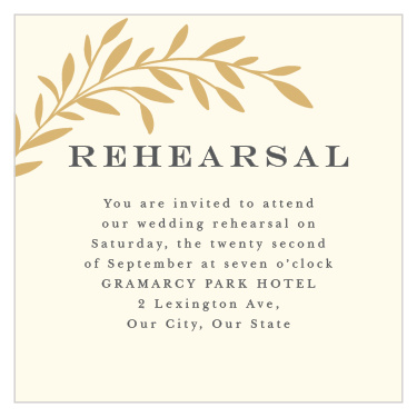 Bring close friends and family together the night before your wedding to practice when you send out our Tree Branch Silhouette Rehearsal Cards.