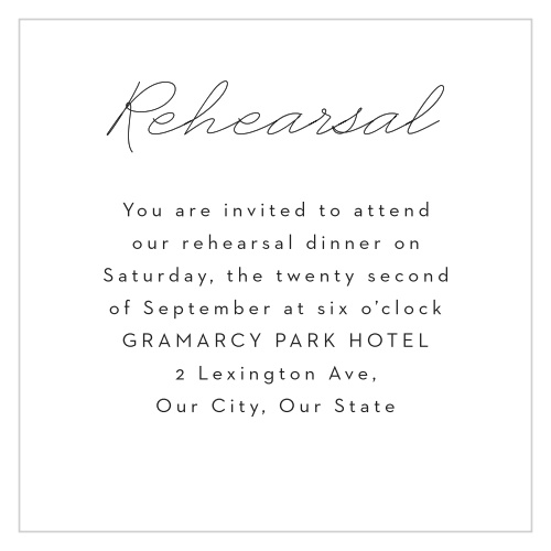 Our Polarized Allure Rehearsal Cards are the modern and minimalistic complement to the rest of your wedding suite.