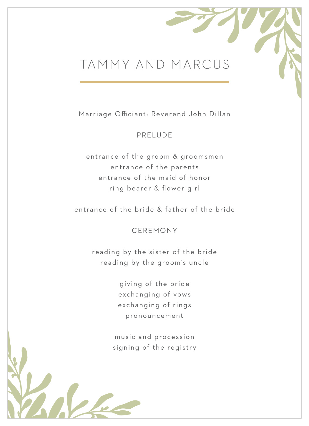 Fern Flock Wedding Programs