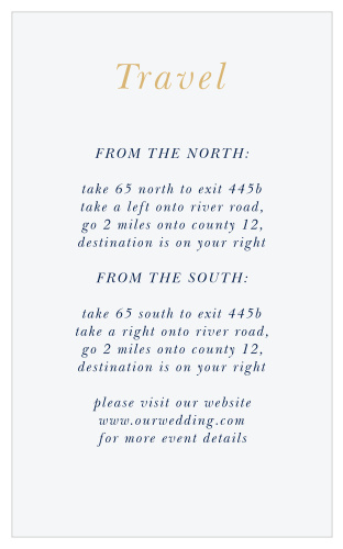 Our Strong Steel Direction Cards are a perfectly elegant way to keep your guests from getting lost.