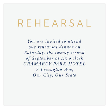 Our Strong Steel Rehearsal Cards are a perfectly elegant way to let your most important guests know about your rehearsal.
