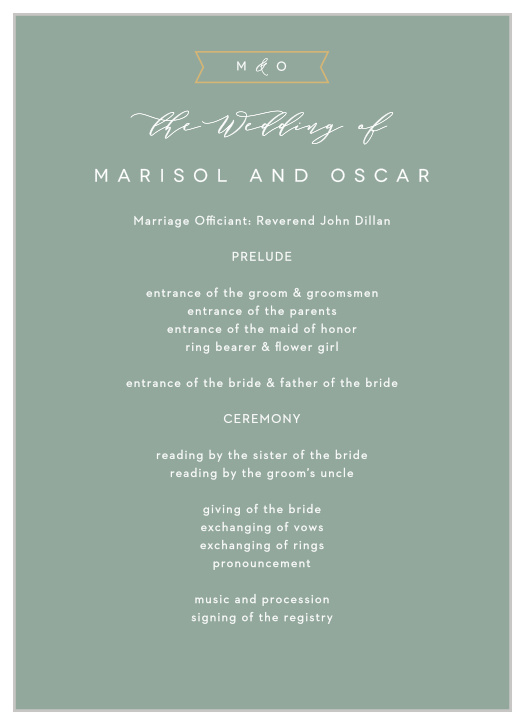 Keep family and friends up-to-date throughout your ceremony with our Contemporary Banner Wedding Programs.