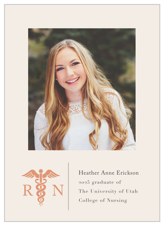 Broadcast your astonishing achievement to family and friends with our Nursing Symbol Graduation Announcements.
