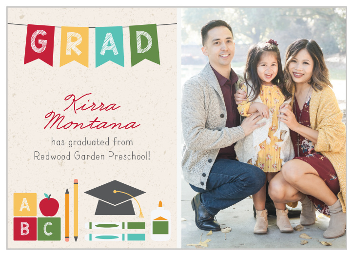 Your little one is graduating! Let everyone in on the big news with the Preschool Banner Graduation Announcements!