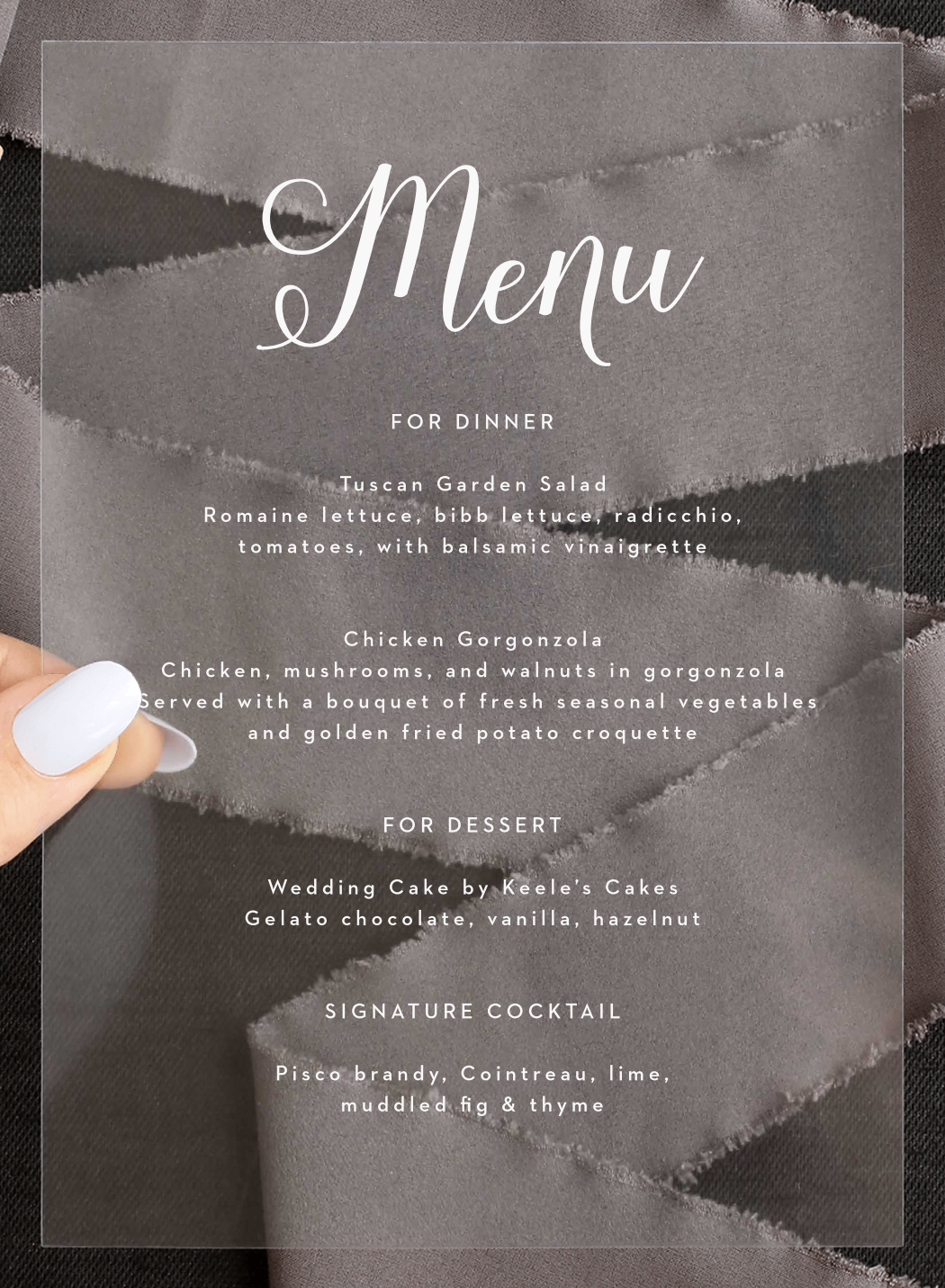 Big Script Clear Wedding Menus