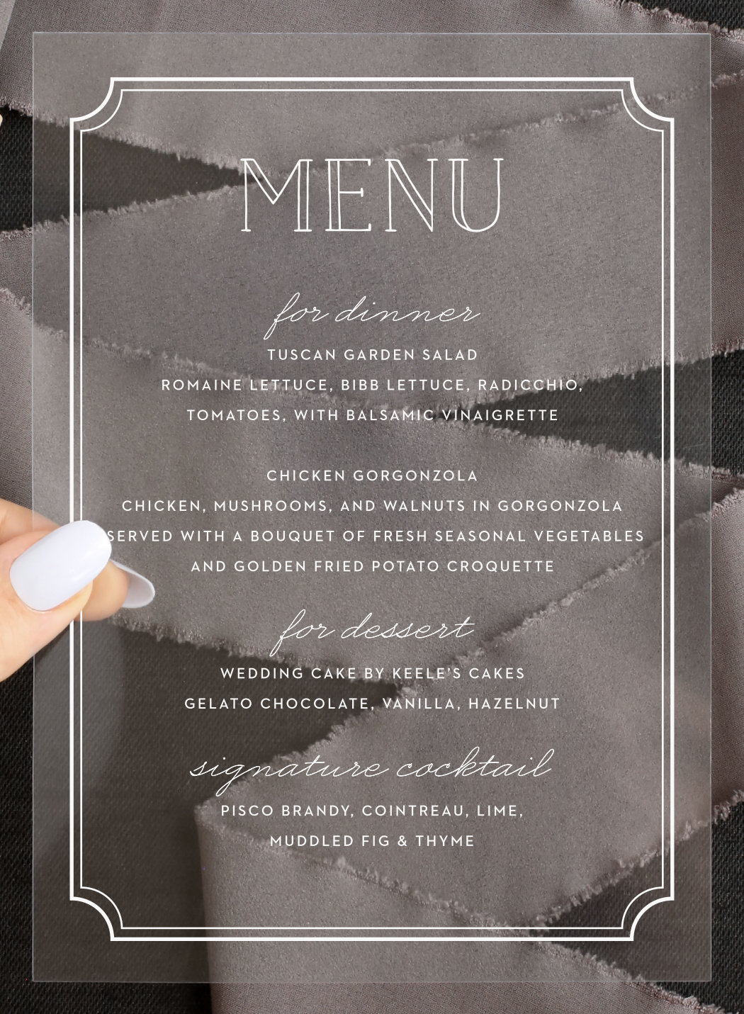 Framed Type Clear Wedding Menus