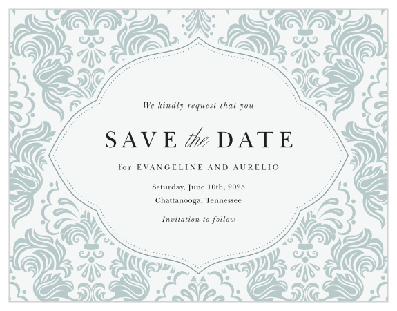 Announce your upcoming wedding with our classy Timeless Damask Save the Date Cards!