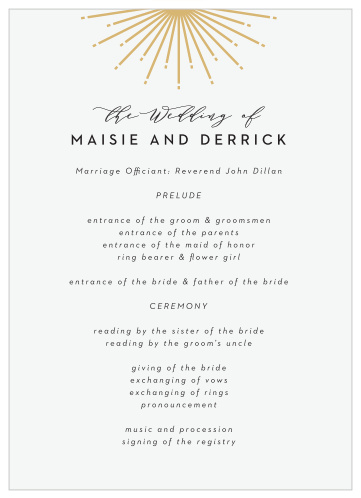 Provide our gleaming Ornamental Badge Wedding Programs at your evnt to keep your guests in the loop throughout the day!