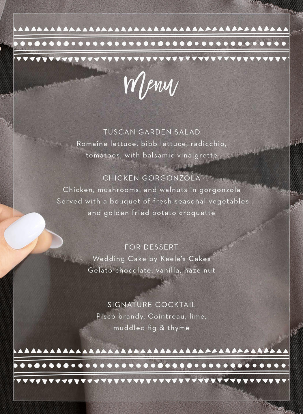 Boho Pattern Clear Wedding Menus