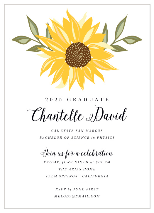 Get a party going with the Sunflower Burst Graduation Invitations!
