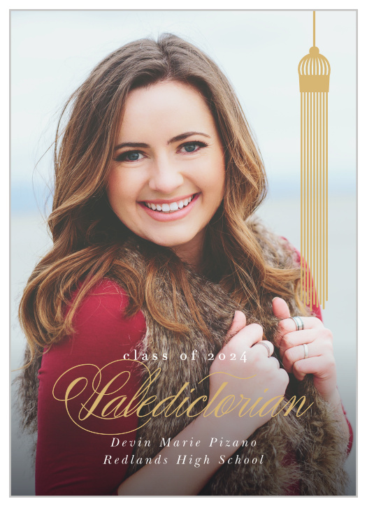 You’ve worked hard for this, and now it’s almost time. Announce your big achievement with our Valedictorian Tassel Graduation Announcements.