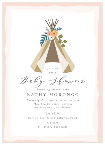 Celebrate the arrival of your bundle of joy with our Floral Teepee Baby Shower Invitations.