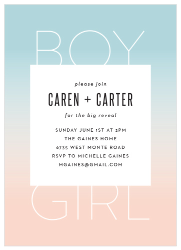 Prepare for any lovely surprise with our two-toned and dual-focus Ombre Sunset Baby Shower Invitations.